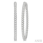 1 1/2 ctw Inside-Out Round Cut Diamond Oval Shape Hoop Earrings in 14K White Gold